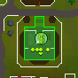 The minimap around Varrock East Bank, the building and the fenced path to its door outlined in green.