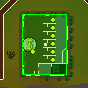 The minimap around Varrock West Bank, the whole building outlined in green.